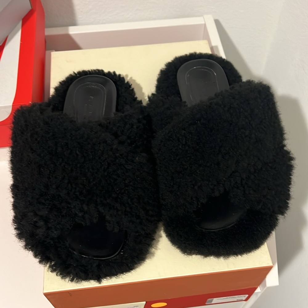 Marni Shearling Criss cross slides. lightly worn